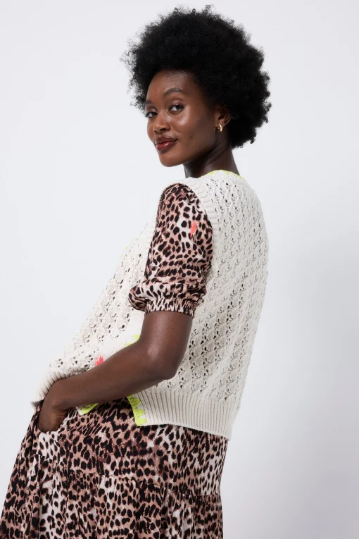Women Scamp & Dude Cream with Neon Yellow Knitted Crochet Waistcoat