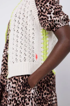 Women Scamp & Dude Cream with Neon Yellow Knitted Crochet Waistcoat