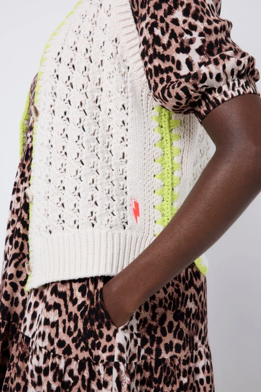 Women Scamp & Dude Cream with Neon Yellow Knitted Crochet Waistcoat
