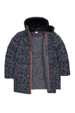 Women Scamp & Dude Dark Grey with Black Leopard Puffer Coat