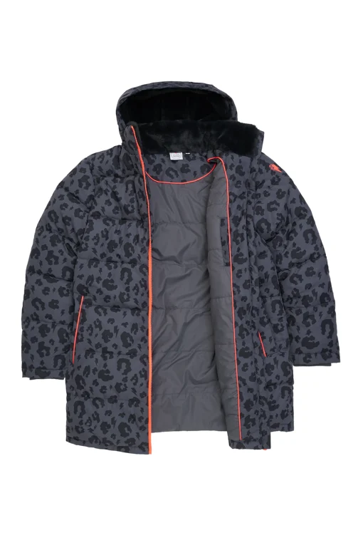Women Scamp & Dude Dark Grey with Black Leopard Puffer Coat