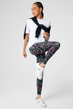 Women Scamp & Dude Dark Khaki with Rainbow Shadow Leopard Full Length Active Leggings