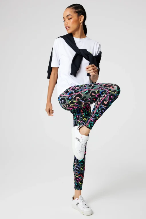 Women Scamp & Dude Dark Khaki with Rainbow Shadow Leopard Full Length Active Leggings