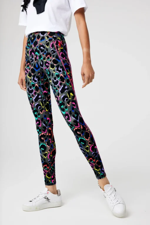Women Scamp & Dude Dark Khaki with Rainbow Shadow Leopard Full Length Active Leggings