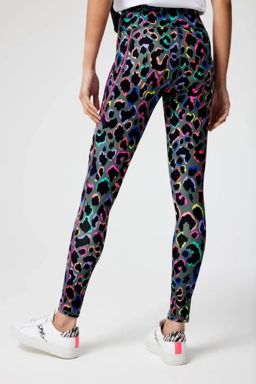 Women Scamp & Dude Dark Khaki with Rainbow Shadow Leopard Full Length Active Leggings