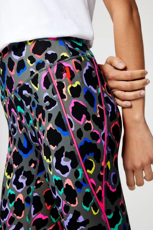 Women Scamp & Dude Dark Khaki with Rainbow Shadow Leopard Full Length Active Leggings