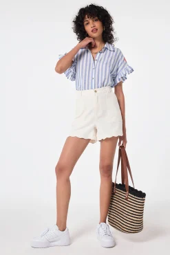 Women Scamp & Dude Ecru Scallop Denim Shorts