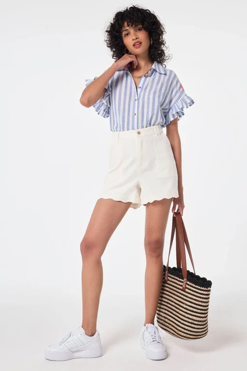 Women Scamp & Dude Ecru Scallop Denim Shorts