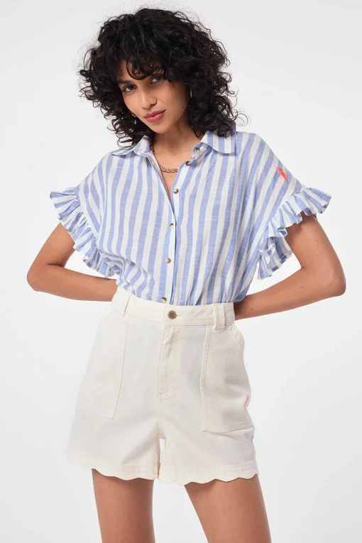 Women Scamp & Dude Ecru Scallop Denim Shorts