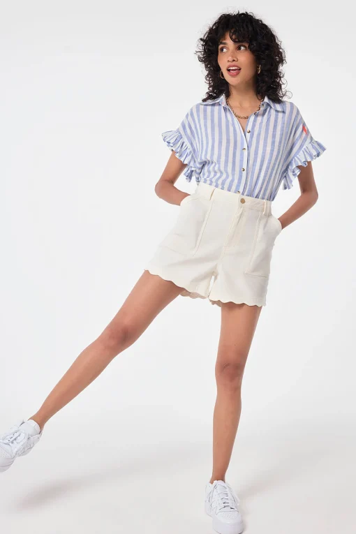Women Scamp & Dude Ecru Scallop Denim Shorts