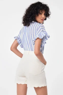 Women Scamp & Dude Ecru Scallop Denim Shorts