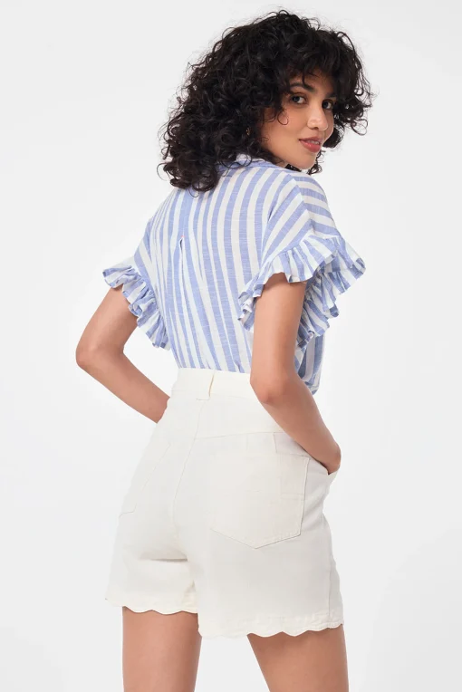Women Scamp & Dude Ecru Scallop Denim Shorts