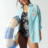 Women Scamp & Dude Green and White Stripe Relaxed Shirt