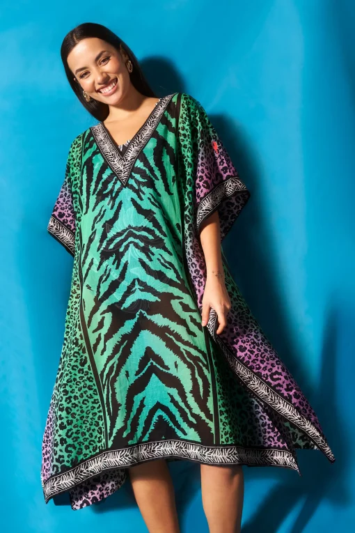 Women Scamp & Dude Green Ombre Engineered Animal Print Kaftan