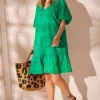 Women Scamp & Dude Green V-Neck Broderie Short Dress