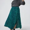 Women Scamp & Dude Green with Black Wild Leopard Side Split Skirt