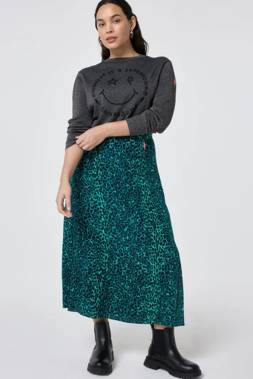 Women Scamp & Dude Green with Black Wild Leopard Side Split Skirt
