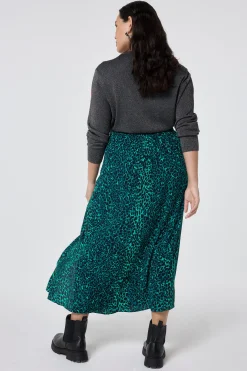 Women Scamp & Dude Green with Black Wild Leopard Side Split Skirt