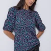 Women Scamp & Dude Green with Pink and Black Shadow Leopard Puff Sleeve T-Shirt