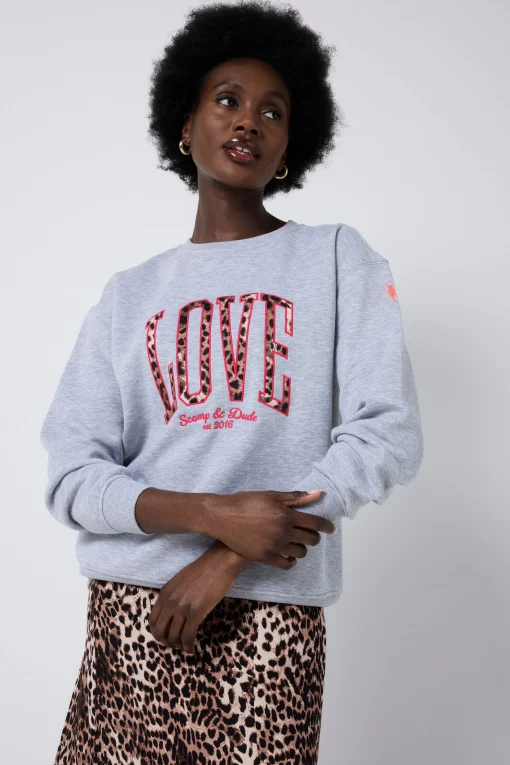 Women Scamp & Dude Grey Love Cheetah Oversized Sweatshirt