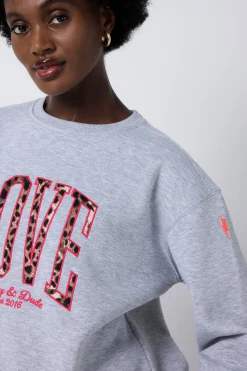 Women Scamp & Dude Grey Love Cheetah Oversized Sweatshirt