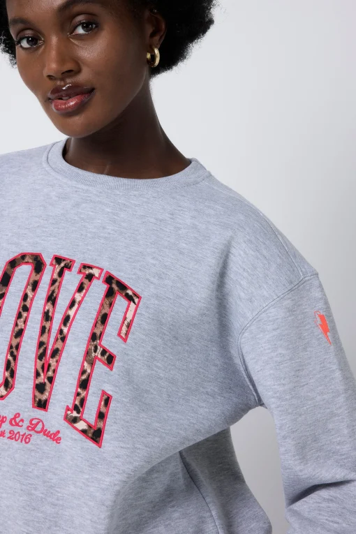 Women Scamp & Dude Grey Love Cheetah Oversized Sweatshirt