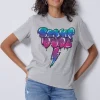 Women Scamp & Dude Grey Marl Bubble Graffiti Slogan T-Shirt