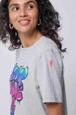 Women Scamp & Dude Grey Marl Bubble Graffiti Slogan T-Shirt