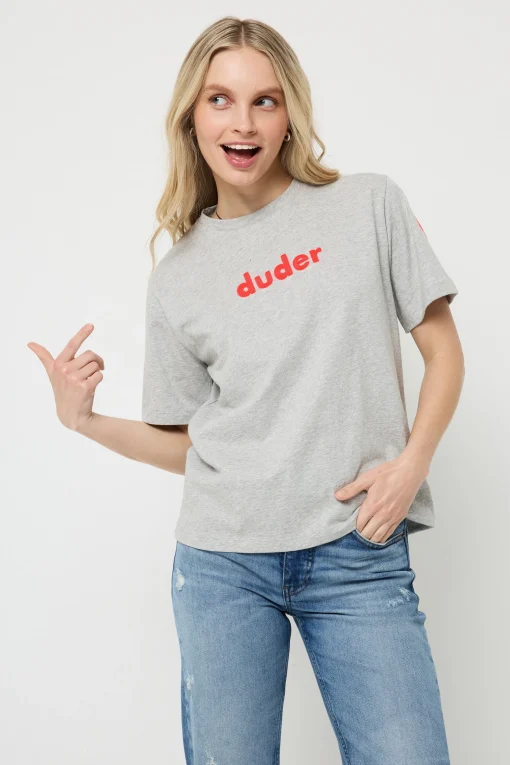 Women Scamp & Dude Grey Marl Duder Embroidery T-Shirt