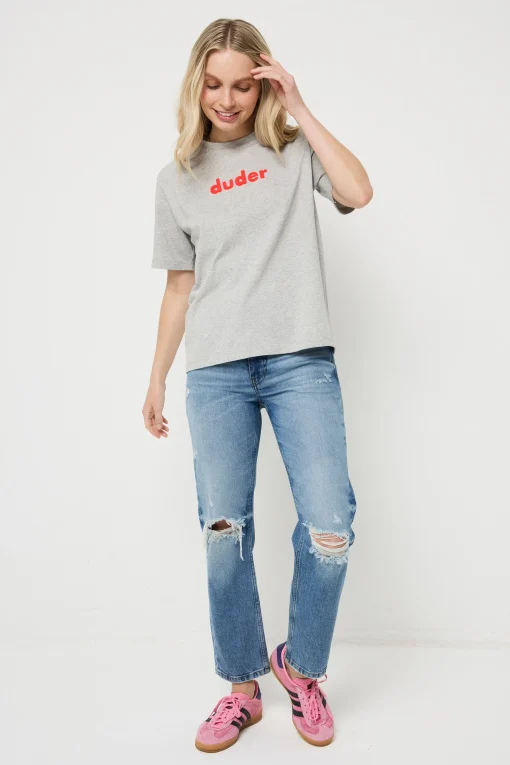 Women Scamp & Dude Grey Marl Duder Embroidery T-Shirt