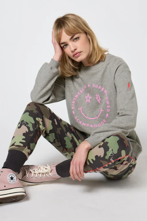 Women Scamp & Dude Grey Marl Smiley Face Oversized Sweatshirt