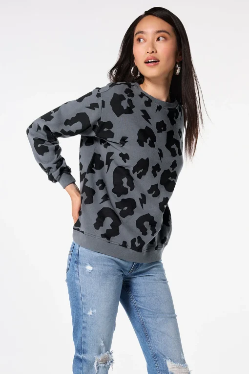 Women Scamp & Dude Grey with Black Mega Leopard Oversized Sweatshirt