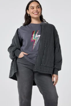 Women Scamp & Dude Grey with Multi Coloured Sequin and Foil Lightning Bolt T-Shirt