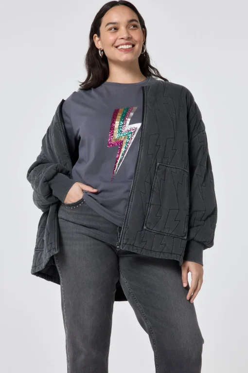 Women Scamp & Dude Grey with Multi Coloured Sequin and Foil Lightning Bolt T-Shirt