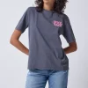 Women Scamp & Dude Grey with Neon Pink Smile Back Slogan T-Shirt