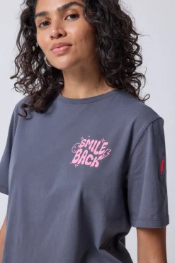 Women Scamp & Dude Grey with Neon Pink Smile Back Slogan T-Shirt