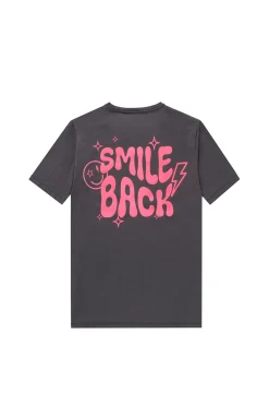 Women Scamp & Dude Grey with Neon Pink Smile Back Slogan T-Shirt