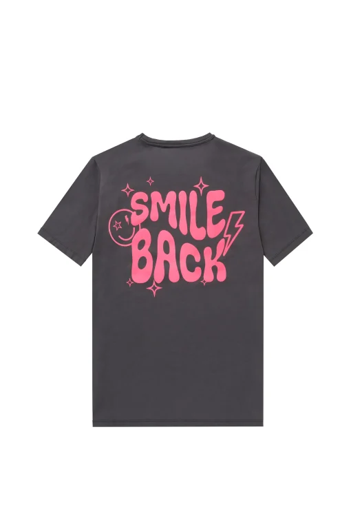 Women Scamp & Dude Grey with Neon Pink Smile Back Slogan T-Shirt