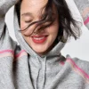 Women Scamp & Dude Grey with Peach and Pink Stripe Knitted Lounge Wear Hoodie