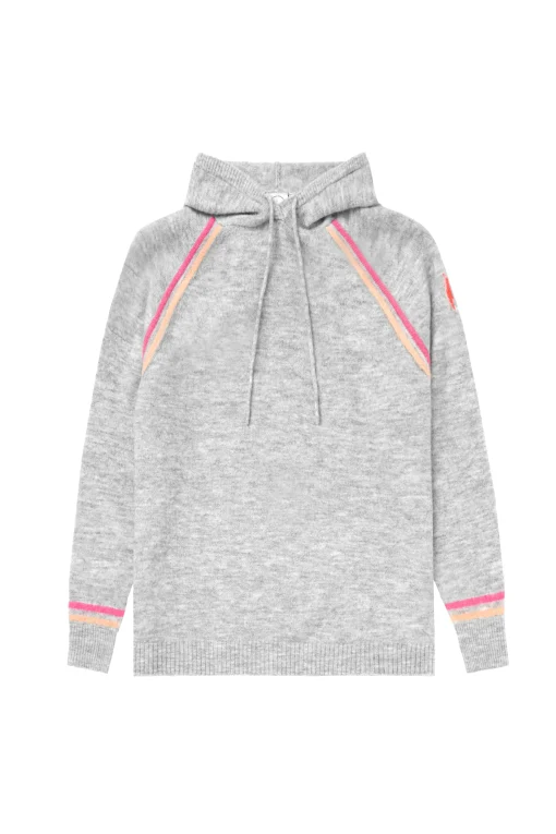Women Scamp & Dude Grey with Peach and Pink Stripe Knitted Lounge Wear Hoodie