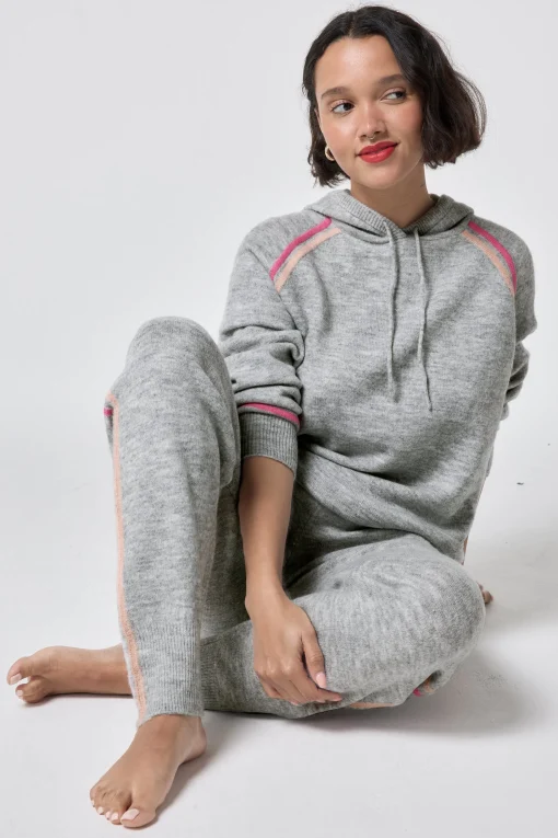 Women Scamp & Dude Grey with Peach and Pink Stripe Knitted Lounge Wear Joggers