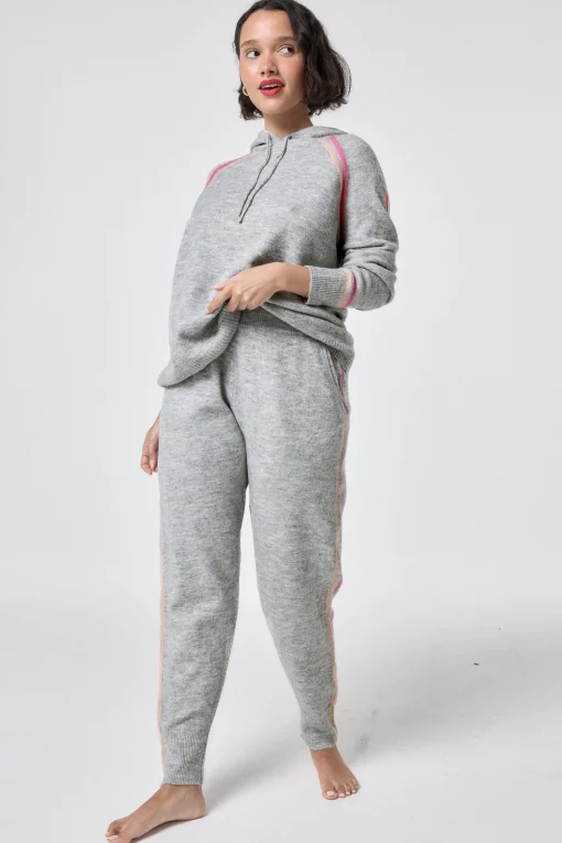 Women Scamp & Dude Grey with Peach and Pink Stripe Knitted Lounge Wear Hoodie