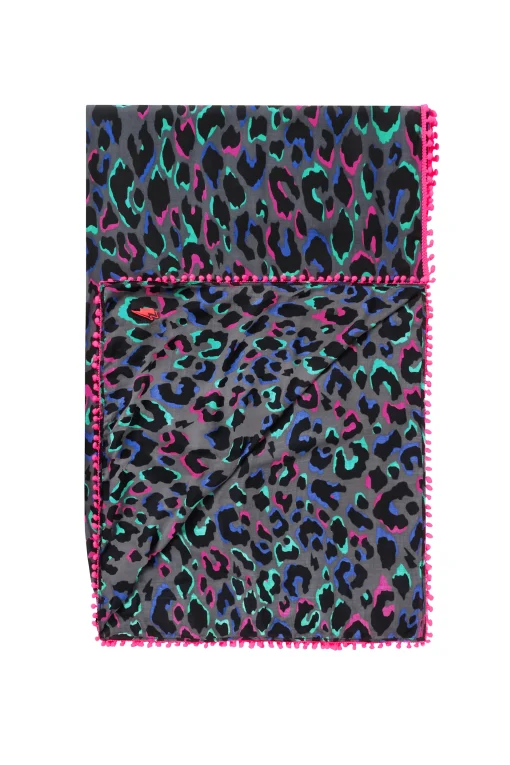 Women Scamp & Dude Grey with Pink and Green Pop Leopard Charity Super Scarf