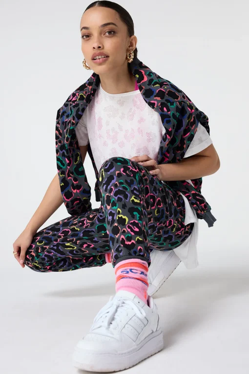 Women Scamp & Dude Grey with Rainbow Shadow Leopard and Lightning Bolt Cosy Joggers