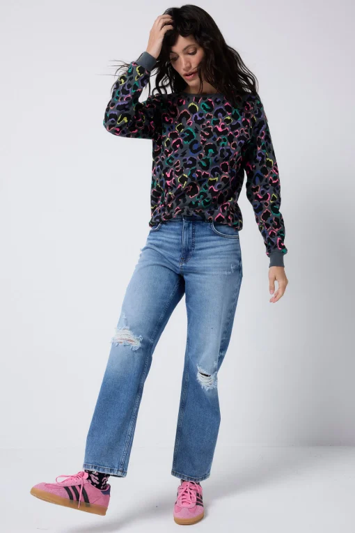 Women Scamp & Dude Grey with Rainbow Shadow Leopard Classic Sweatshirt