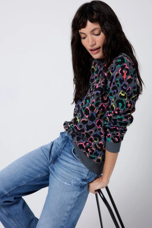 Women Scamp & Dude Grey with Rainbow Shadow Leopard Classic Sweatshirt
