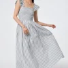 Women Scamp & Dude Grey with White Stripe Maxi Sundress