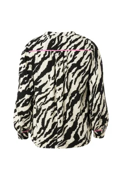 Women Scamp & Dude Ivory with Black Shadow Tiger Collarless Shirt