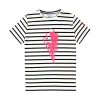 Women Scamp & Dude Ivory with Navy Stripe and Neon Pink Glitch Bolt T-Shirt