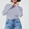 Women Scamp & Dude Ivory with Navy Stripe Long Sleeve Polo Top